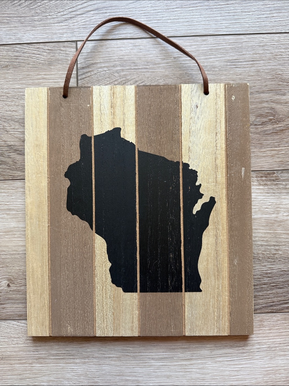 Rustic Wisconsin Wall Sign - Black on Natural Wood